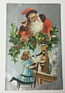 Victorian Christmas Postcard Old World Santa Phone to Child Posted Dec 24 1900s - Picture 1 of 8