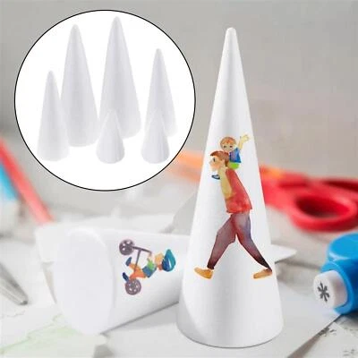 6Pieces White Styrofoam Foam Cones Shape Polystyrene Ornament Crafts DIY Art - Image 1 of 4