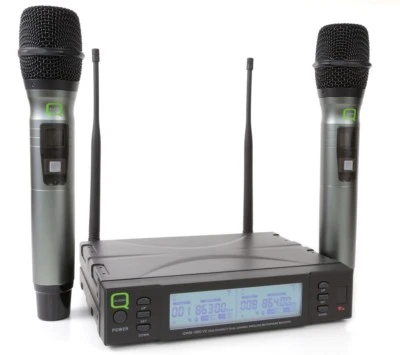 Q Audio QWM1960HHV2 UHF kabelloses Zweikanal-Handmikrofonsystem DJ Karaoke - Bild 1 von 4