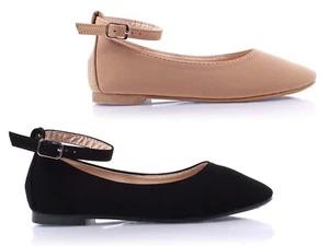 Elegante flache Damenschuhe aus Nubukleder mit Schnallenriemen formell Freizeit Größe - Bild 1 von 15