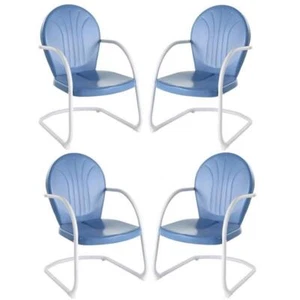 Home Square Griffith 4 Piece Metal Patio Chair Set in Sky Blue - Picture 1 of 7