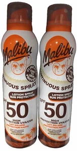 Malibu Sun Lotion Spray with SPF50 Two x 175ml Continuous Sun Protection NEW - Picture 1 of 1