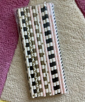 "25 pajitas de papel negro blanco rosa oro rayas Chevron Star Damasco lunares 8""" Foto 1 de 4