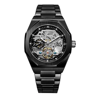 Mens Business Mechanical Watch Black Skeleton Stainless Steel Self Winding 2025 - Image 1 of 4