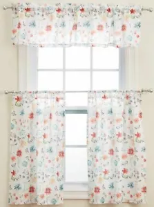 3pc. Curtains Set: 2 Tiers(28.5"x36") & Valance(58"x13")FLOWERS & BUTTERFLIES,LC - Picture 1 of 9
