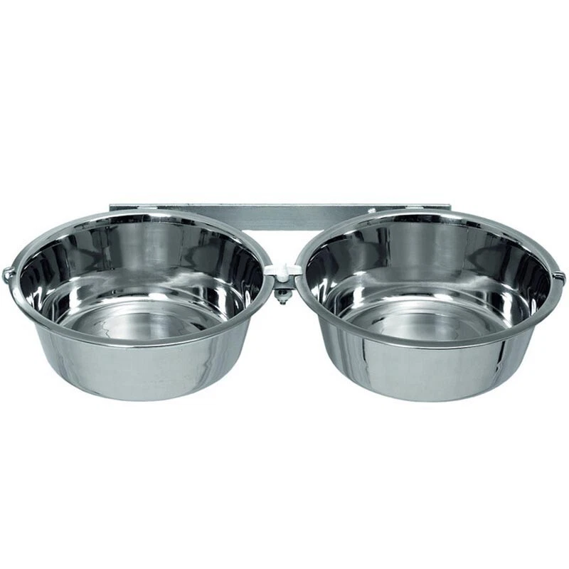 Zwingerhalter Wandhalter Doppelnapf Futterbar Edelstahl 2x Hunde-Napf Wassernapf - Bild 1 von 4