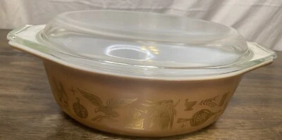 Pyrex Vintage EARLY AMERICAN Oblong 1 & 1/2 Qt Baking Dish 043 Bakeware Lid - Image 1 of 4