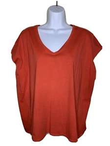 EILEEN FISHER Damen Drop Shoulder V-Neck 100%Organic Cotton Top XL Orangish Red - Bild 1 von 7