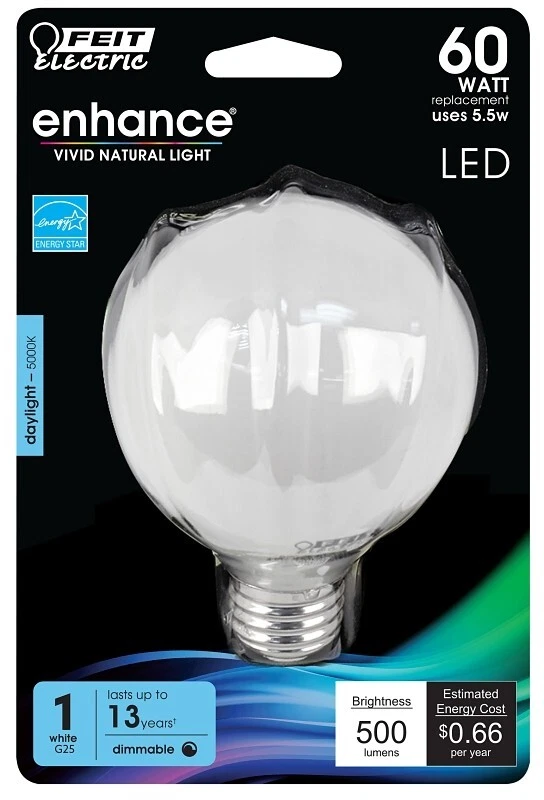 Feit Electric BPG2560W/950CA/FIL LED Bulb, Globe, G25 Lamp, 60 W Equivalent, E26 - Image 1 of 1