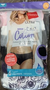 Hanes Ultimate 6-Pair Womens Hipster Underwear Panties Cotton Breathable ~ L/7 - Picture 1 of 3