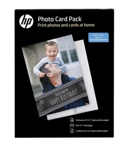 Hp Photo Card Pack 5x7 And 4X6 Glossy Photo Paper And Envelopes-Bent Package - Picture 1 of 2