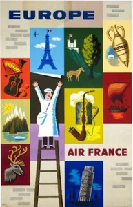 EUROPA AIR FRANCE JEAN CARLU 1930 RARE ORIGINAL VINTAGE FRENCH TRAVEL POSTER - Bild 1 von 1