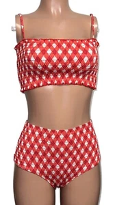 Reformation Red Gingham gesmockte hochtaillierte Bikinihose kurz geschnittenes Röhrenoberteil neu mit Etikett S - Bild 1 von 5