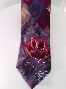 J. T. Beckett Silk Tie Extra Long Burgundy And Gray Floral 64" L X 4" W USA