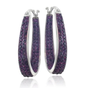  Purple Crystal Inside-Out Oval Hoop Earrings in Brass - Picture 1 of 3