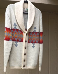 Vintage Pendleton Mens Beige Geometric Shawl Collar Knit Cardigan Wool Size M - Picture 1 of 8
