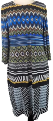 Muse Dress 3/4 Sleeve Multicolor Abstract Geometric Artsy Tunic Stretch Size 12 - Image 1 of 4