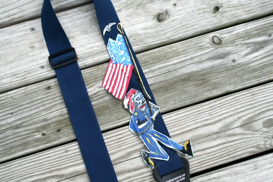 CUSTOM GUITAR STRAP AMERICA TWIN TOWERS FLAG PATRIOT Jr CHARLIE FAST FOR FENDER - Image 1 of 4