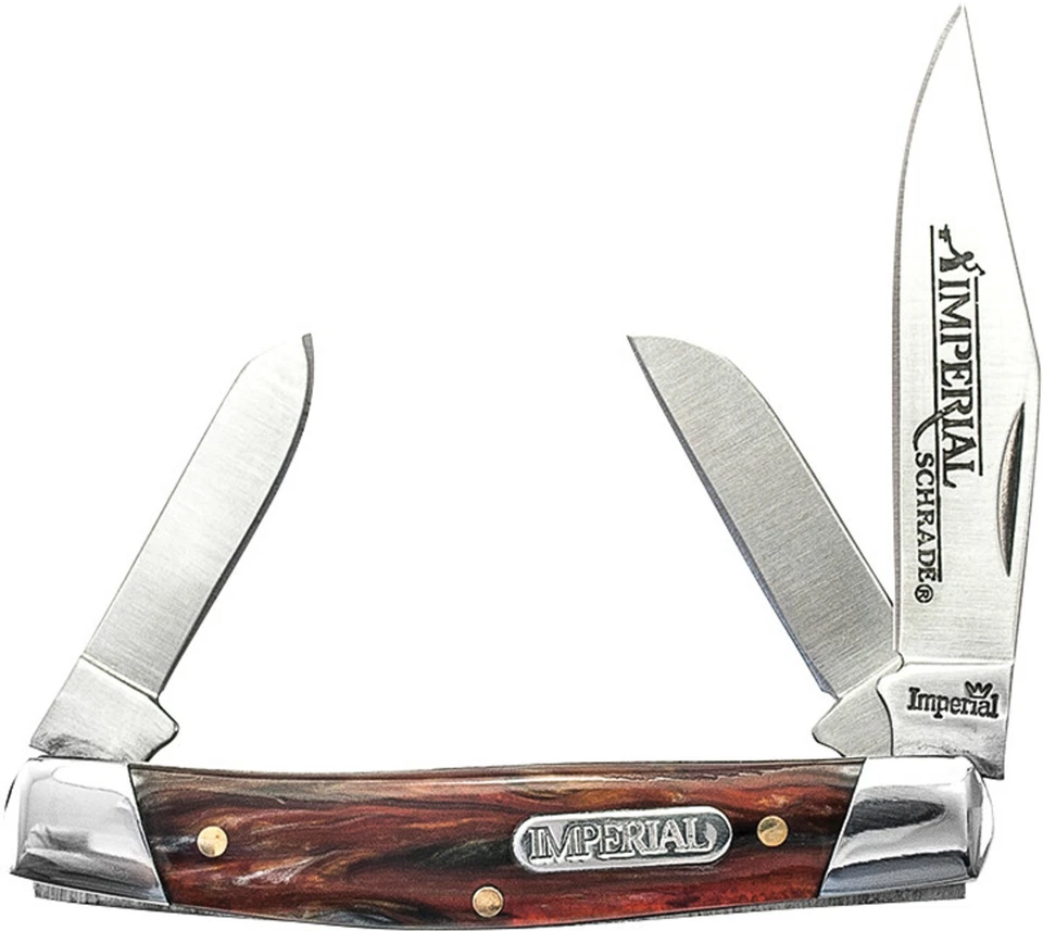 Schrade Imperial Stockman Folding Pocket Knife Amber Swirl Handles IMP15S