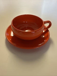 Russel Wright Bauer Pottery American Modern Tea Cup & Saucer Orange MCM - Picture 1 of 7