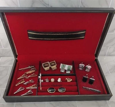 Caja de gemelos Swank MCM de colección con gemelos y corbatas lote Lucite Jade Rodonita Foto 1 de 4