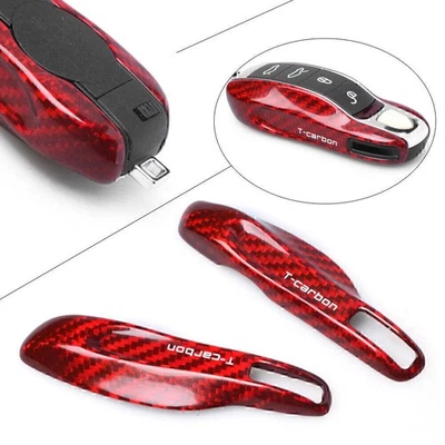 Car Auto Real Carbon Fiber Remote Smart Key Cover Fob Case For Porsche Red - Image 1 of 4