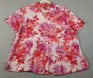 White Stag Button Up Shirt Women’s 1X Plus Red Purple Floral Hibiscus Hawaiian - Picture 1 of 19