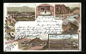 Lithographie Ahrweiler, Sprudel, Bunte Kuh, Bahnhof, Ruine Altenahr 1900  - Picture 1 of 2