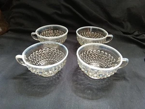 4 Vtg. 1940's Anchor Hocking Moonstone Opalescent Hobnail Glass Tea Coffee Cups - Picture 1 of 8