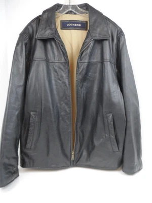 DOCKERS Men's Black Soft Leather Jacket 100% Cow Leather Full-Zip -Size Large - Image 1 of 4
