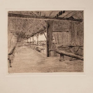 Bauernhaus Scheune Gärtnerei? Detail unleserlich signiert Radierung 20 Jhd - Bild 1 von 3