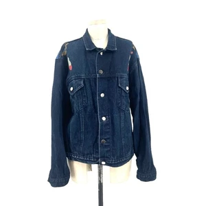 Sundance Hand Painted Feather Print Dark Denim Jacket Blue Red Size XL - Picture 1 of 9