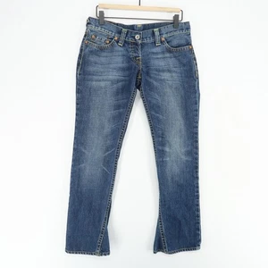 Evisu Jeans Womens 28 Blue Denim Bootcut Painted Zip Rear Pockets Button Fly - Picture 1 of 14