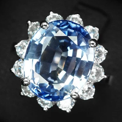 Кольца из белого золота 925 пробы с классическим васильковым синим сапфиром 7,35 карата - Изображение 1 из 4