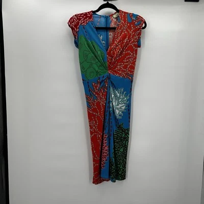 Issa London Dress Women 6 Blue Orange Floral Rayon Mesh Vintage Tropical y2k - Image 1 of 4