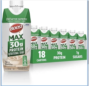 BOOST Max Protein Nutritional Shake, Very Vanilla, 30g Eiweiß, 18 Packungen - Bild 1 von 4