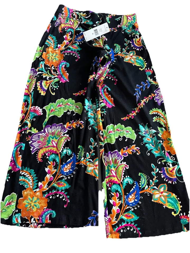 Lauren Ralph Lauren Colorful Floral Pants Size L Elastic Waist Flared Leg - Image 1 of 4