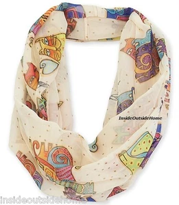 Laurel Burch  Karlys CatS Infinity Neck Scarf MultiColor Beige RETIRED Last ONE - Picture 1 of 8