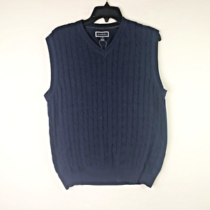 Club Room Men's Medium Navy Blue Cable Knit Sweater Vest Cotton Knit V Neck