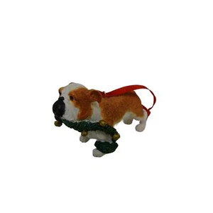 Enesco Country Artists English Bulldog Green Garland & Bells Christmas Ornament - Picture 1 of 9