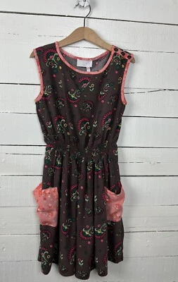 435 MATILDA JANE Sz 8 Sleeveless Isla Dress Brown Pink Floral Friends Forever - Image 1 of 4