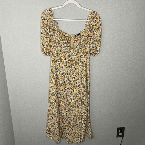 OFF WHITE Abito midi bianco stampa floreale cravatta anteriore Shein Off taglia small