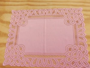 Lace Table Doily/Placemat  Pink Battenburg design  19 x 14 set of 2 - Picture 1 of 4