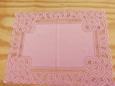 Lace Table Doily/Placemat  Pink Battenburg design  19 x 14 set of 2 - Image 1 of 4