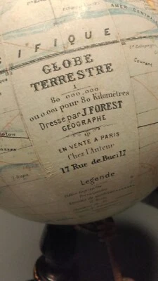 Ancien GLOBE TERRESTRE sur Socle BOIS XIXe J. FOREST Mappemonde 1/80.000,000 - Photo 1/4