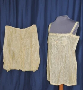 1920's Camisole w Matching Bloomers w Lace Appliques / Ribbon Rosette MED - Picture 1 of 9