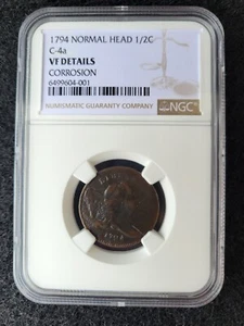 1794 US Liberty Cap Half Cent Low Relief Head Rare Variety C-4a NGC VF Rarity R3 - Picture 1 of 10