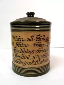 19th C. Doulton Lambeth Art Pottery 6" Tobacco Jar, Chas. Kingsley Saying - Picture 1 of 12