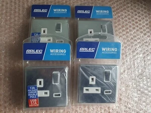4x Arlec Screwless 13A 1 Gang Switched Single Socket USB stainless/Black/chrome - Picture 1 of 11