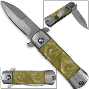Mini Italian California Legal Spring Assist Milano Knife | White Pearl Grips A/O - Picture 1 of 3